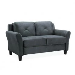 Harvard 56.3 in. Dark Grey Microfiber 2-Seater Loveseat with Round Arms by Lifestyle Solutions -Basicwise Online Shop dark grey lifestyle solutions loveseats cchrfks2m26dgra fa 1000