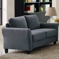 Wesley 31.5 in. Dark Grey Microfiber 2-Seater Loveseat with Round Arms by Lifestyle Solutions -Basicwise Online Shop dark grey lifestyle solutions loveseats ccwenks2m26dgra 31 1000