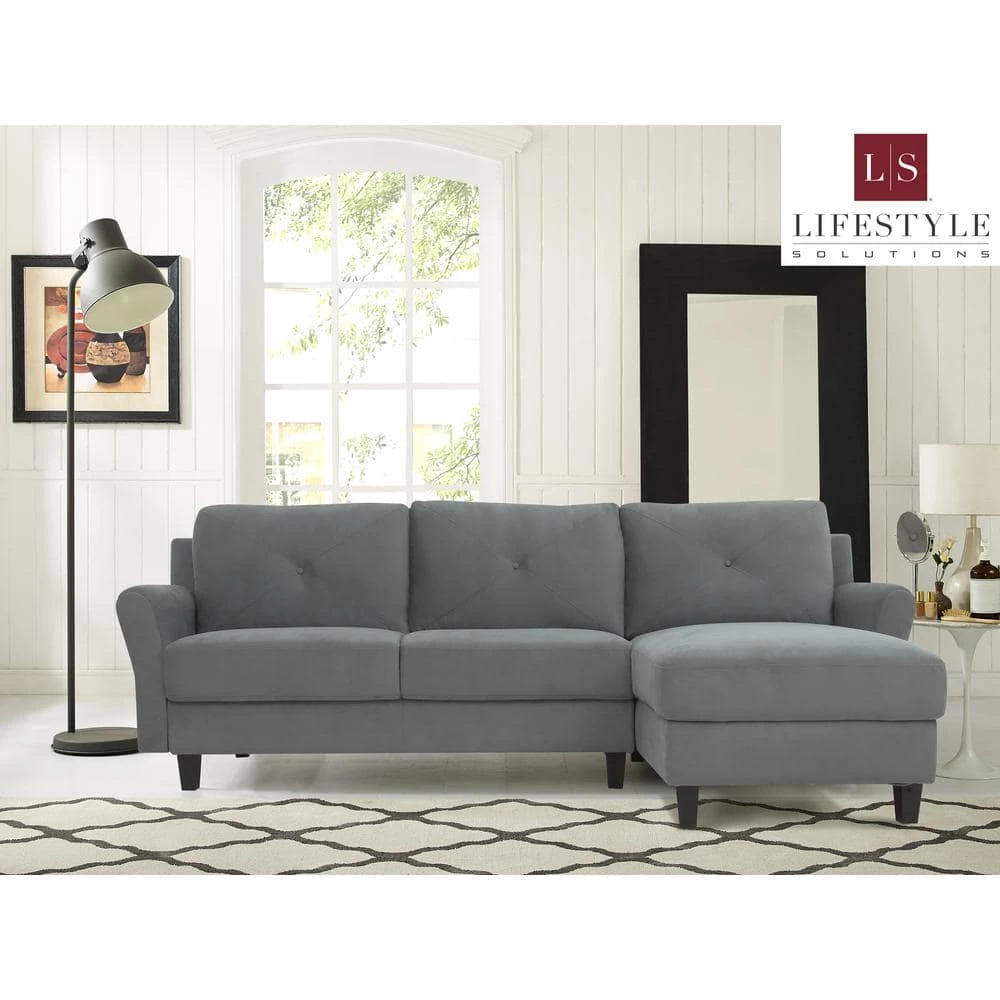 Harvard Dark Gray Microfiber 3-Seater L-Shaped Right-Facing Sectional Sofa with Rolled Arms by Lifestyle Solutions 9 Harvard Dark Gray Microfiber 3-Seater L-Shaped Right-Facing Sectional Sofa with Rolled Arms by Lifestyle Solutions - Image 9