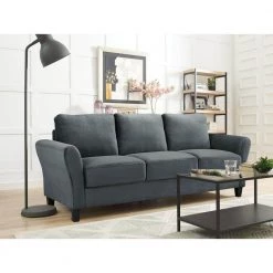 Wesley 31.5 in. Dark Grey Microfiber 4-Seater Tuxedo Sofa with Round Arms by Lifestyle Solutions -Basicwise Online Shop dark grey lifestyle solutions sofas couches ccwenks3m26dgra 31 1000
