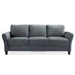 Wesley 31.5 in. Dark Grey Microfiber 4-Seater Tuxedo Sofa with Round Arms by Lifestyle Solutions