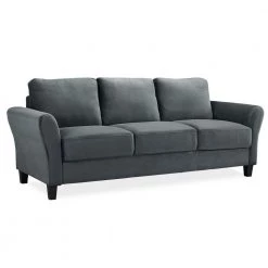 Wesley 31.5 in. Dark Grey Microfiber 4-Seater Tuxedo Sofa with Round Arms by Lifestyle Solutions -Basicwise Online Shop dark grey lifestyle solutions sofas couches ccwenks3m26dgra fa 1000