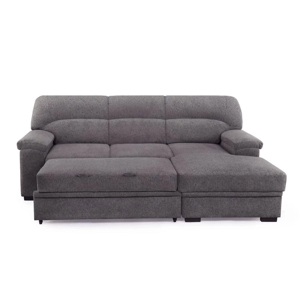 Taiz 1-Piece Ash Gray Channel Tufted Curve-Shaped Left Facing Sectional Fabric Sofa with Wood Legs by Lifestyle Solutions 4 Taiz 1-Piece Ash Gray Channel Tufted Curve-Shaped Left Facing Sectional Fabric Sofa with Wood Legs by Lifestyle Solutions - Image 4