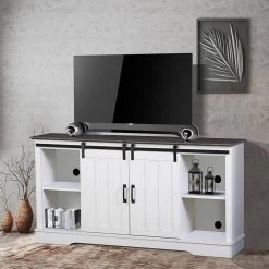 Finley 56 in. Gray Oak+White 2-Door TV Stand Fits TV's up to 60 in. by SAINT BIRCH -Basicwise Online Shop gray oak white saint birch tv stands sbfl7025tvgw 31 1000