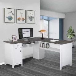 Olivia 59 in. Gray Oak and White Wood 1-Drawer Writing Desk by SAINT BIRCH -Basicwise Online Shop gray oak white saint birch writing desks sbov1025ldwg 31 1000