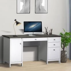 Olivia 59.5 in. Gray Oak and White Wood 4-Drawer Writing Desk by SAINT BIRCH -Basicwise Online Shop gray oak white saint birch writing desks sbov1125wdwg 31 1000