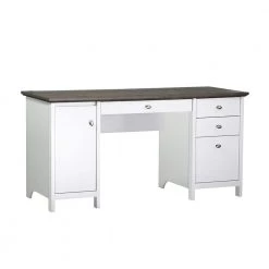 Olivia 59.5 in. Gray Oak and White Wood 4-Drawer Writing Desk by SAINT BIRCH