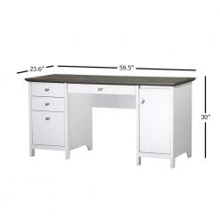 Olivia 59.5 in. Gray Oak and White Wood 4-Drawer Writing Desk by SAINT BIRCH -Basicwise Online Shop gray oak white saint birch writing desks sbov1125wdwg 76 1000