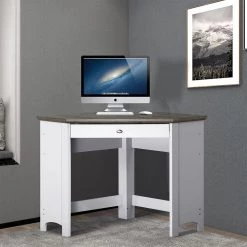 Olivia 31 in. Gray Oak and White Wood 1-Drawer Writing Desk by SAINT BIRCH -Basicwise Online Shop gray oak white saint birch writing desks sbov1225cdwg 31 1000