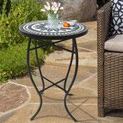 Lori 14 in. Gray 21 in. Round Tile End Table by SAINT BIRCH -Basicwise Online Shop gray saint birch end side tables sbshomt010 31 1000