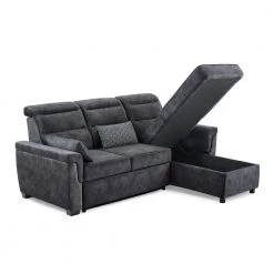 Serta 2-Piece Dark Grey Miles Multifunctional L-Shaped Sectional Sofa with Wood Legs by Lifestyle Solutions -Basicwise Online Shop grey lifestyle solutions sectional sofas ftm sect dg set 1f 1000