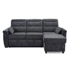 Serta 2-Piece Dark Grey Miles Multifunctional L-Shaped Sectional Sofa with Wood Legs by Lifestyle Solutions