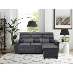 Serta 2-Piece Dark Grey Miles Multifunctional L-Shaped Sectional Sofa with Wood Legs by Lifestyle Solutions -Basicwise Online Shop grey lifestyle solutions sectional sofas ftm sect dg set 77 1000