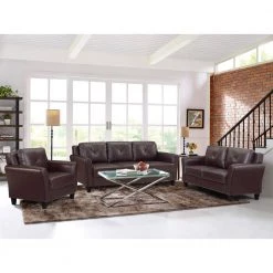 Romeo 31.5 in. Java Faux Leather Microfiber 3-Seater English Rolled Arm Sofa with Removable Cushions by Lifestyle Solutions -Basicwise Online Shop java lifestyle solutions sofas couches lshrfs3cp3003r 31 1000