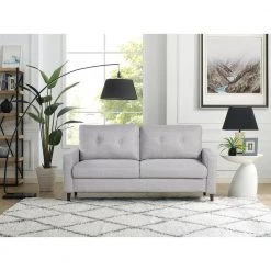 Leon Sofa Collection 33.1 in. Straight Arm Polyester Modern Straight Sofa in Light Gray by Lifestyle Solutions -Basicwise Online Shop light gray lifestyle solutions sofas couches lsluns3ku2043 31 1000