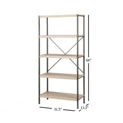 Langer 66 in. Light Oak/Bronze 4-Shelf Standard Bookcase by SAINT BIRCH -Basicwise Online Shop light oak bronze saint birch bookcases bookshelves sbsf3006bklo 1f 1000