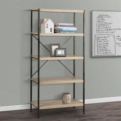 Langer 66 in. Light Oak/Bronze 4-Shelf Standard Bookcase by SAINT BIRCH -Basicwise Online Shop light oak bronze saint birch bookcases bookshelves sbsf3006bklo 31 1000