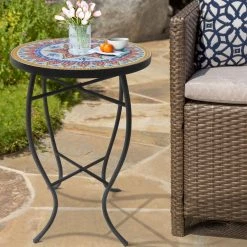 Lori 14 in. Multi-Colored 21 in. Round Tile End Table by SAINT BIRCH -Basicwise Online Shop multi colored saint birch end side tables sbshomt006 31 1000