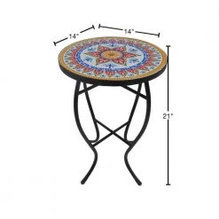 Lori 14 in. Multi-Colored 21 in. Round Tile End Table by SAINT BIRCH -Basicwise Online Shop multi colored saint birch end side tables sbshomt006 40 1000