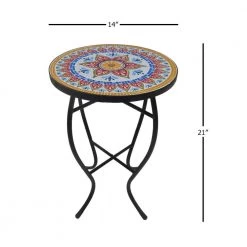 Lori 14 in. Multi-Colored 21 in. Round Tile End Table by SAINT BIRCH -Basicwise Online Shop multi colored saint birch end side tables sbshomt006 44 1000