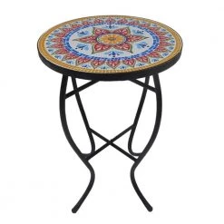 Lori 14 in. Multi-Colored 21 in. Round Tile End Table by SAINT BIRCH