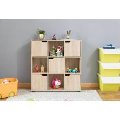 9-Cube Oak Wooden Organizer With 5-Enclosed Doors and 4-Shelves by Basicwise -Basicwise Online Shop oak basicwise bookcases bookshelves qi003677o 31 1000
