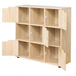 9-Cube Oak Wooden Organizer With 5-Enclosed Doors and 4-Shelves by Basicwise -Basicwise Online Shop oak basicwise bookcases bookshelves qi003677o 44 1000