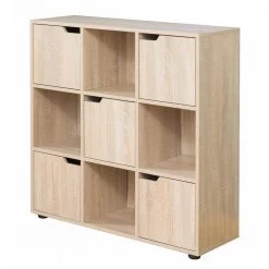 9-Cube Oak Wooden Organizer With 5-Enclosed Doors and 4-Shelves by Basicwise