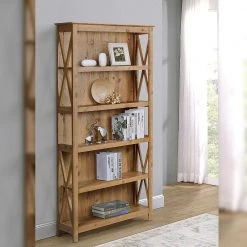 Houston 71 in. Rustic Brown 5-Shelf Standard Bookcase by SAINT BIRCH -Basicwise Online Shop rustic brown saint birch bookcases bookshelves sbas3102bkrb 31 1000