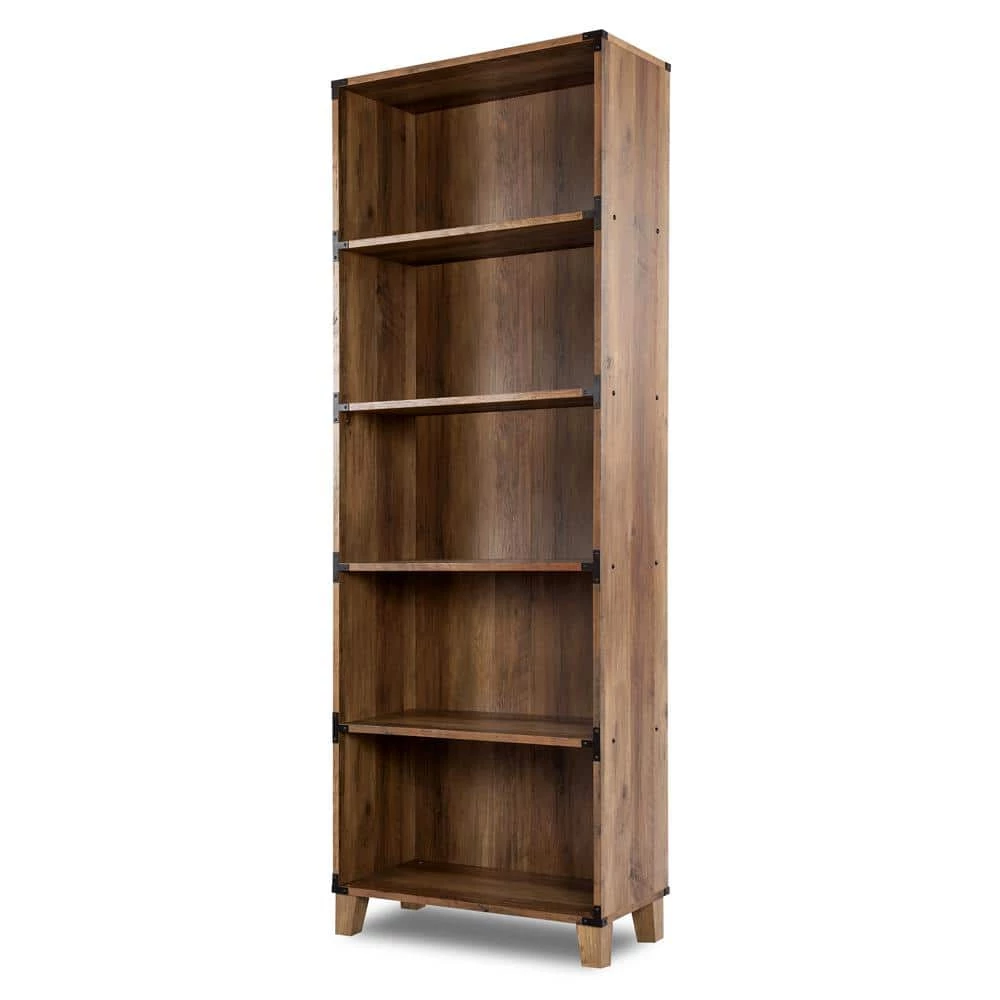 Cambridge 71 in. Rustic Oak 5-Shelf Standard Bookcase by SAINT BIRCH 2 Cambridge 71 in. Rustic Oak 5-Shelf Standard Bookcase by SAINT BIRCH - Image 2