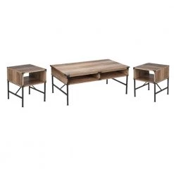Cambridge 3- Piece Rustic Oak Rectangle Wood Top Coffee Table Set (1 Coffee x 2 End Tables) by SAINT BIRCH