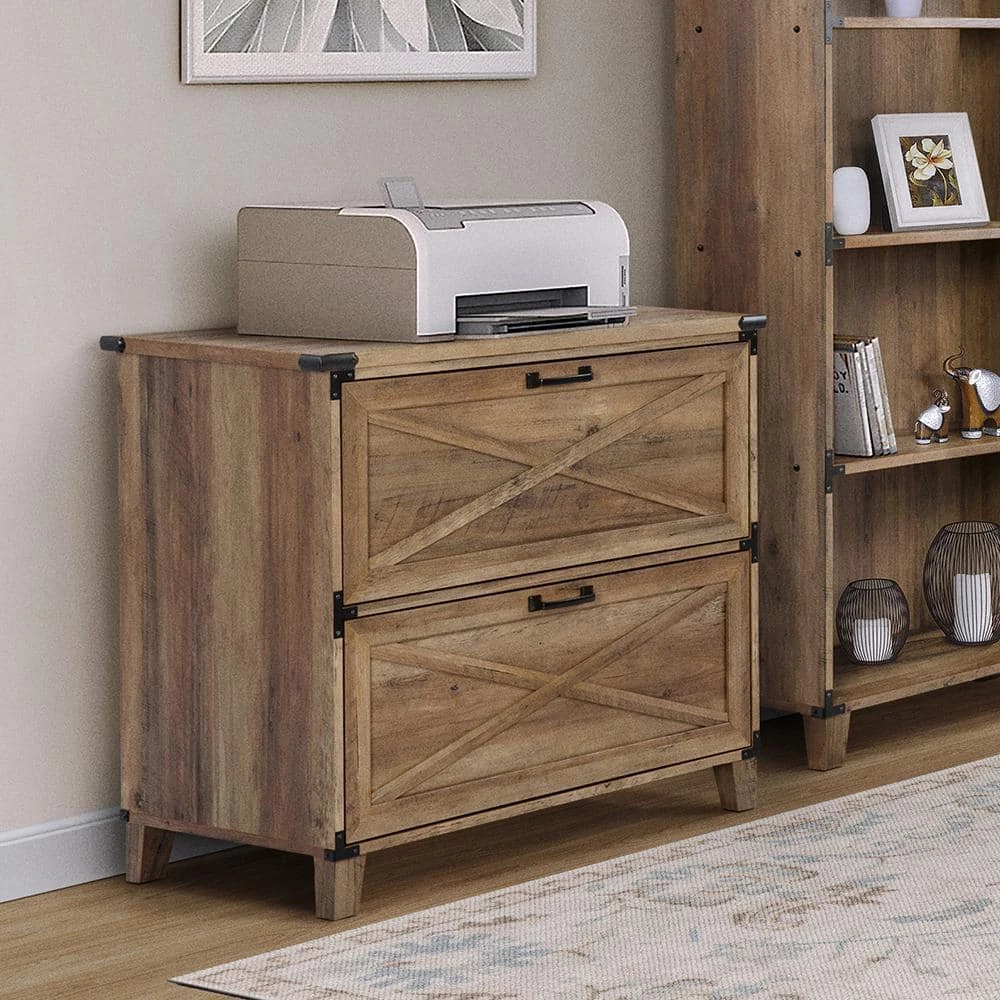 2-Drawer Cambridge 31.5 in. Rustic Oak Decorative Lateral File Cabinet by SAINT BIRCH 7 2-Drawer Cambridge 31.5 in. Rustic Oak Decorative Lateral File Cabinet by SAINT BIRCH - Image 7