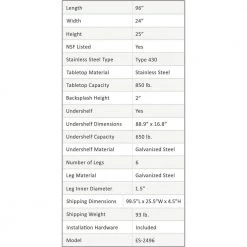 24 in. x 96 in. Stainless Steel Equipment Stand. Kitchen Utility Table . Heavy Duty, Commercial Grade, NSF. by AMGOOD -Basicwise Online Shop stainless steel amgood kitchen prep tables amg es 2496 31 1000
