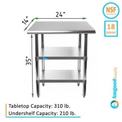 14 in. x 24 in. Stainless Steel Kitchen Utility Table with 2 Adjustable Shelves Metal Prep Table by AMGOOD -Basicwise Online Shop stainless steel amgood kitchen prep tables amg wt 1424 2sh c3 1000