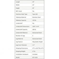 14 in. x 24 in. Stainless Steel Kitchen Utility Table with Adjustable Bottom Shelf by AMGOOD 16 14 in. x 24 in. Stainless Steel Kitchen Utility Table with Adjustable Bottom Shelf by AMGOOD -Basicwise Online Shop stainless steel amgood kitchen prep tables amg wt 1424 44 1000