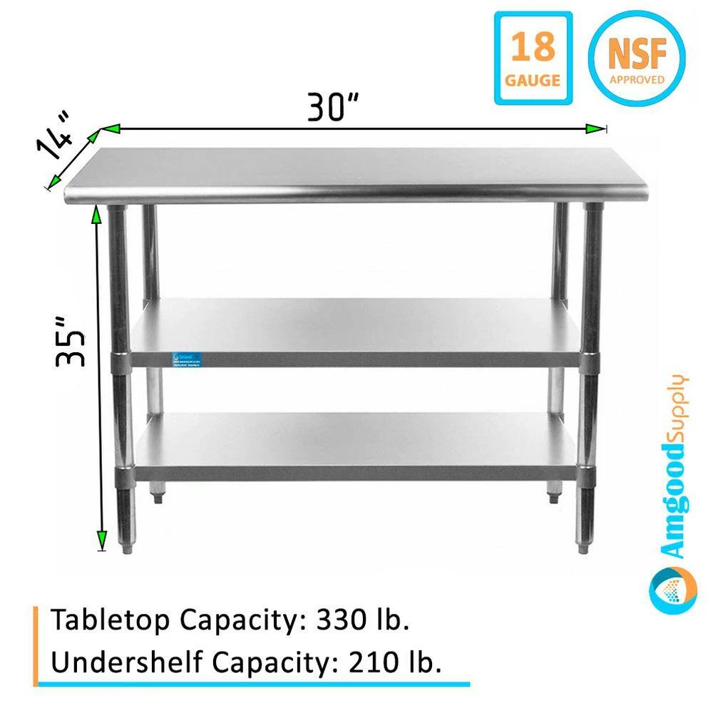 14 in. x 30 in. Stainless Steel Kitchen Utility Table with 2 Adjustable Shelves Metal Prep Table by AMGOOD 4 14 in. x 30 in. Stainless Steel Kitchen Utility Table with 2 Adjustable Shelves Metal Prep Table by AMGOOD - Image 4