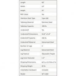 14 in. x 60 in. Stainless Steel Kitchen Utility Table with Adjustable Bottom Shelf by AMGOOD -Basicwise Online Shop stainless steel amgood kitchen prep tables amg wt 1460 1f 1000