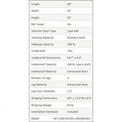 14 in. x 60 in. Stainless Steel Kitchen Utility Table with 2 Adjustable Shelves Metal Prep Table by AMGOOD 10 14 in. x 60 in. Stainless Steel Kitchen Utility Table with 2 Adjustable Shelves Metal Prep Table by AMGOOD -Basicwise Online Shop stainless steel amgood kitchen prep tables amg wt 1460 2sh 4f 1000