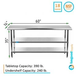 14 in. x 60 in. Stainless Steel Kitchen Utility Table with 2 Adjustable Shelves Metal Prep Table by AMGOOD 9 14 in. x 60 in. Stainless Steel Kitchen Utility Table with 2 Adjustable Shelves Metal Prep Table by AMGOOD -Basicwise Online Shop stainless steel amgood kitchen prep tables amg wt 1460 2sh c3 1000