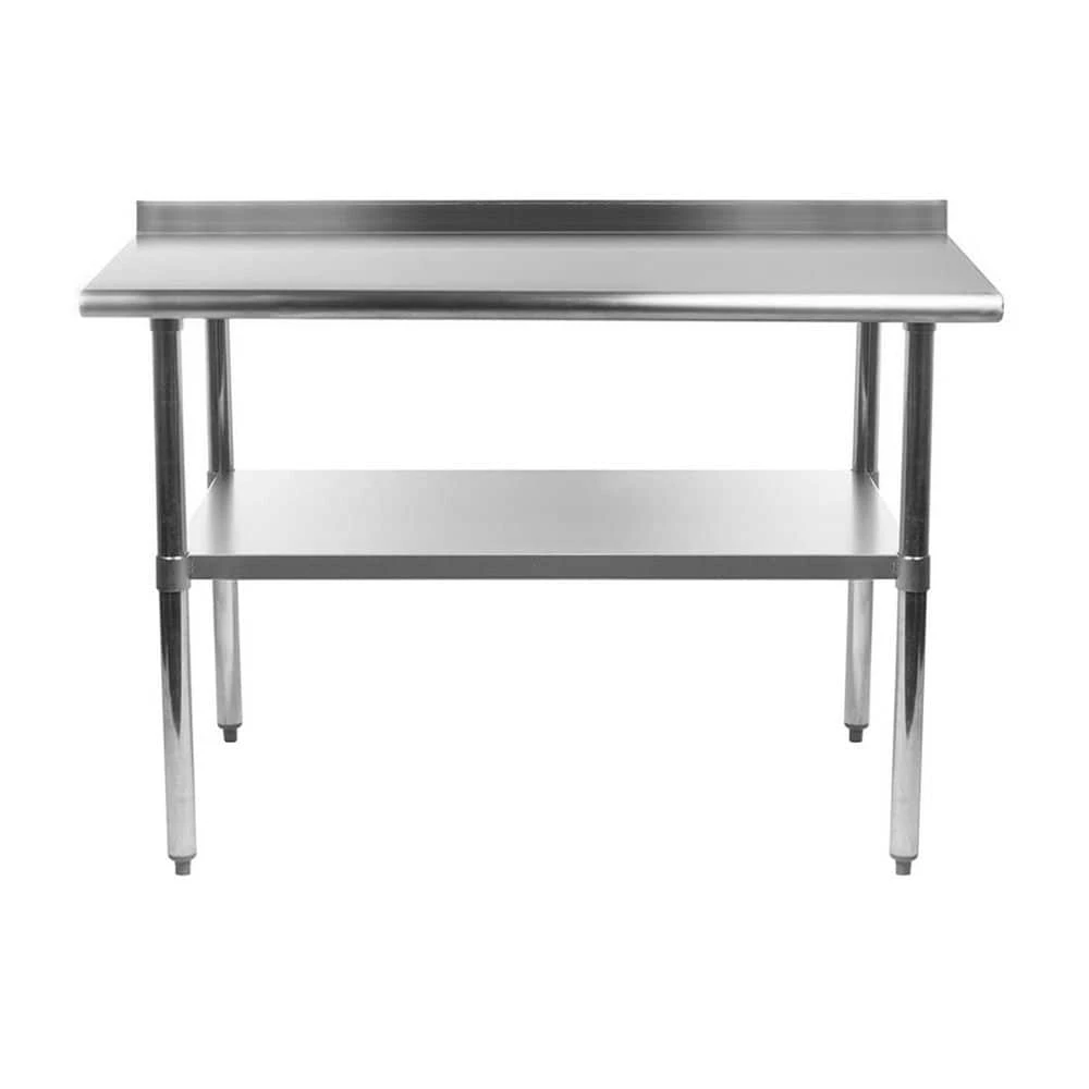 14 in. x 60 in. Stainless Steel Kitchen Utility Table with 1.5" Backsplash and Adjustable Shelf . Metal Prep Table by AMGOOD 1 14 in. x 60 in. Stainless Steel Kitchen Utility Table with 1.5" Backsplash and Adjustable Shelf . Metal Prep Table by AMGOOD