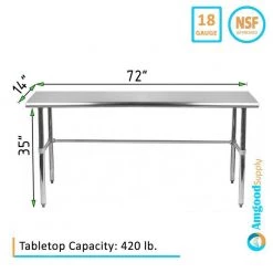 14 in. x 72 in. Stainless Steel Open Base Kitchen Utility Table : Metal Prep Table by AMGOOD 9 14 in. x 72 in. Stainless Steel Open Base Kitchen Utility Table : Metal Prep Table by AMGOOD -Basicwise Online Shop stainless steel amgood kitchen prep tables amg wt 1472 rcb 66 1000