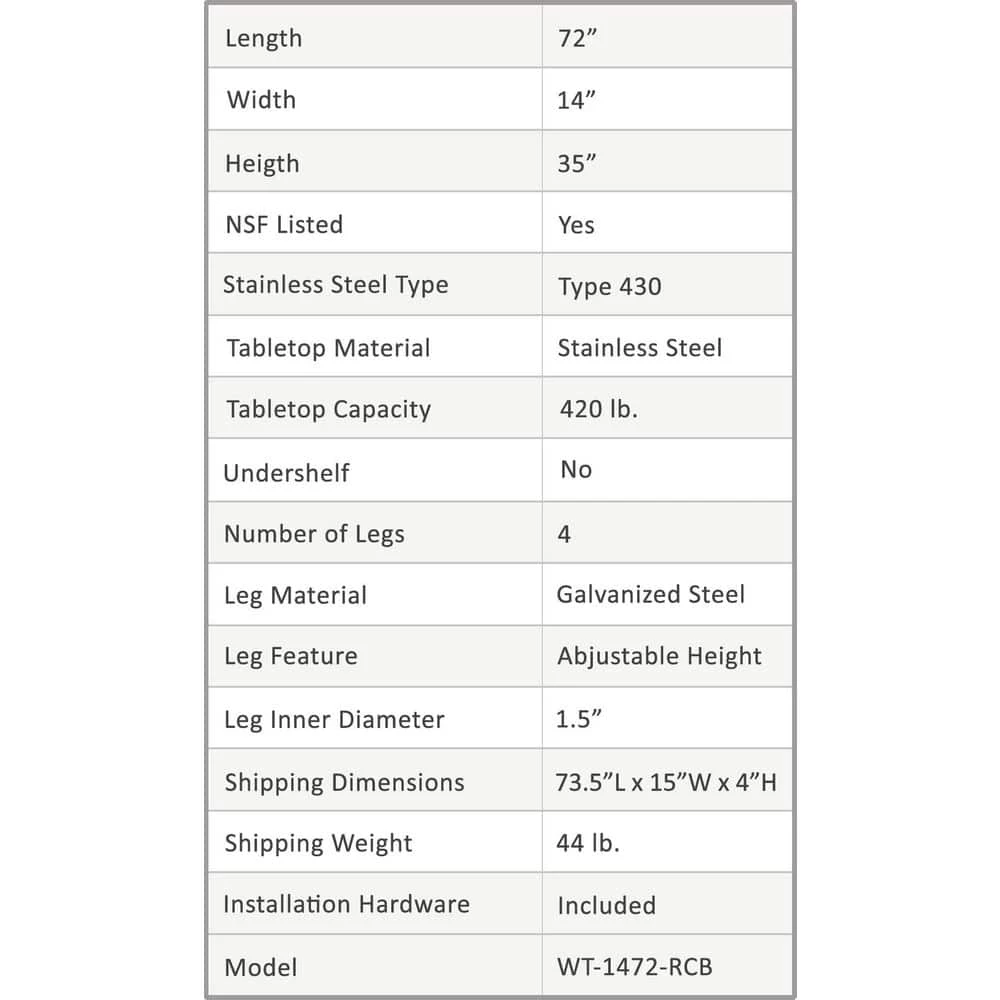 14 in. x 72 in. Stainless Steel Open Base Kitchen Utility Table : Metal Prep Table by AMGOOD 2 14 in. x 72 in. Stainless Steel Open Base Kitchen Utility Table : Metal Prep Table by AMGOOD - Image 2