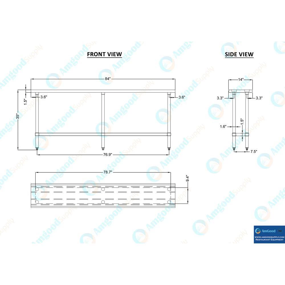 14 in. x 84 in. Stainless Steel Kitchen Utility Table with Adjustable Bottom Shelf by AMGOOD 5 14 in. x 84 in. Stainless Steel Kitchen Utility Table with Adjustable Bottom Shelf by AMGOOD - Image 5
