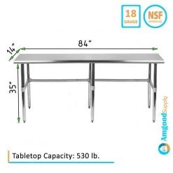 14 in. x 84 in. Stainless Steel Open Base Kitchen Utility Table : Metal Prep Table by AMGOOD -Basicwise Online Shop stainless steel amgood kitchen prep tables amg wt 1484 rcb 66 1000