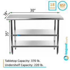 18 in. x 30 in. Stainless Steel Kitchen Utility Table with 2 Adjustable Shelves Metal Prep Table by AMGOOD -Basicwise Online Shop stainless steel amgood kitchen prep tables amg wt 1830 2sh c3 1000