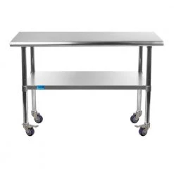 18 in. x 30 in. Stainless Steel Work Table with Casters : Mobile Metal Kitchen Utility Table with Bottom Shelf by AMGOOD