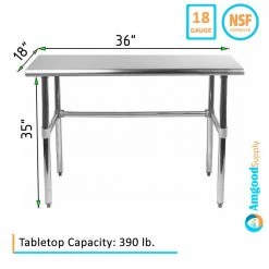 18 in. x 36 in. Stainless Steel Open Base Kitchen Utility Table Metal Prep Table by AMGOOD -Basicwise Online Shop stainless steel amgood kitchen prep tables amg wt 1836 rcb c3 1000
