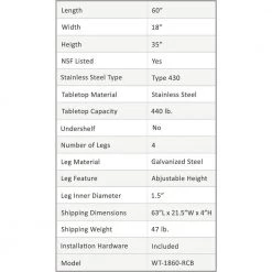 18 in. x 60 in. Stainless Steel Open Base Kitchen Utility Table Metal Prep Table by AMGOOD -Basicwise Online Shop stainless steel amgood kitchen prep tables amg wt 1860 rcb 4f 1000