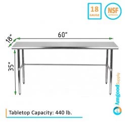 18 in. x 60 in. Stainless Steel Open Base Kitchen Utility Table Metal Prep Table by AMGOOD -Basicwise Online Shop stainless steel amgood kitchen prep tables amg wt 1860 rcb c3 1000