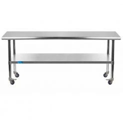 18 in. x 60 in. Stainless Steel Work Table with Casters : Mobile Metal Kitchen Utility Table with Bottom Shelf by AMGOOD